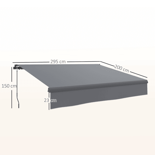 Outsunny Toldo Retrátil Manual para Jardim Toldo Exterior Ajustável com Manivela Proteção UV Estrutura de Metal e Alumínio 295x200 cm Cinzento