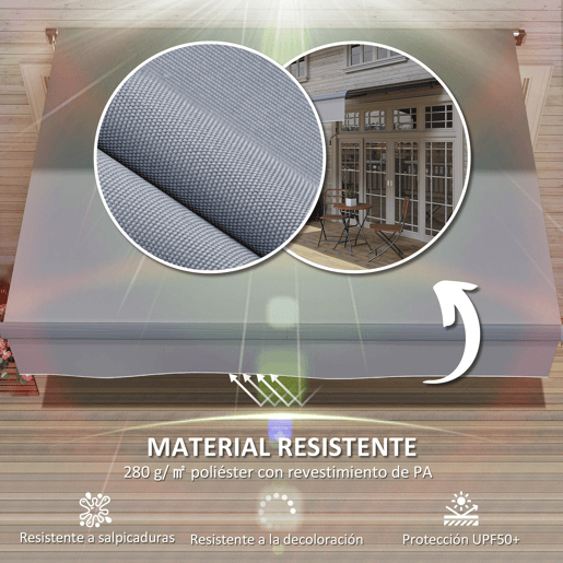 Outsunny Toldo Retrátil Manual para Jardim Toldo Exterior Ajustável com Manivela Proteção UV Estrutura de Metal e Alumínio 295x200 cm Cinzento