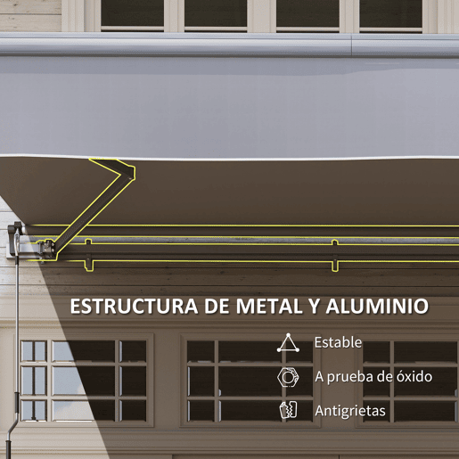 Outsunny Toldo Retrátil Manual para Jardim Toldo Exterior Ajustável com Manivela Proteção UV Estrutura de Metal e Alumínio 295x200 cm Cinzento