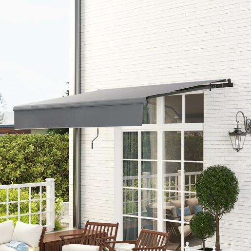 Outsunny Toldo Retrátil Manual para Jardim Toldo Exterior Ajustável com Manivela Proteção UV Estrutura de Metal e Alumínio 295x200 cm Cinzento