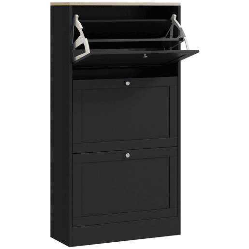 HOMCOM Sapateira Estreita com 3 Portas, Sapateira para Entrada ou Corredor, para 18 Pares de Sapatos, com Prateleiras Ajustáveis, 60x23,5x115 cm, Preto