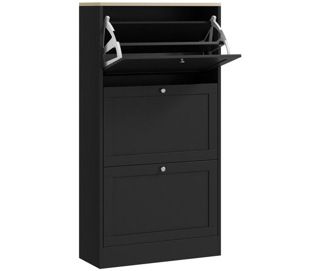Homcom zapatero estrecho con 3 puertas, zapatero entrada recibidor con estantes ajustables, para 12-18 pares de zapatos, para entrada, recibidor, pasillos, pisos pequeños, 60x23,5x115 cm, negro