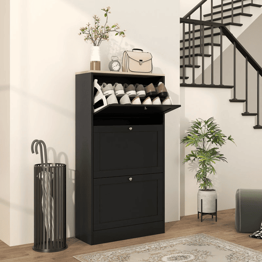 HOMCOM Sapateira Estreita com 3 Portas, Sapateira para Entrada ou Corredor, para 18 Pares de Sapatos, com Prateleiras Ajustáveis, 60x23,5x115 cm, Preto