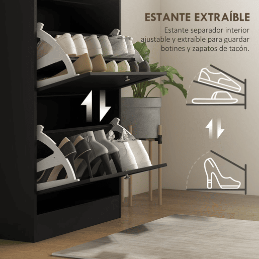 HOMCOM Sapateira Estreita com 3 Portas, Sapateira para Entrada ou Corredor, para 18 Pares de Sapatos, com Prateleiras Ajustáveis, 60x23,5x115 cm, Preto