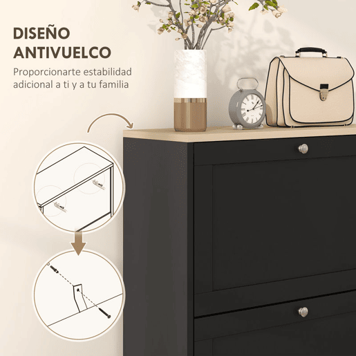HOMCOM Sapateira Estreita com 3 Portas, Sapateira para Entrada ou Corredor, para 18 Pares de Sapatos, com Prateleiras Ajustáveis, 60x23,5x115 cm, Preto