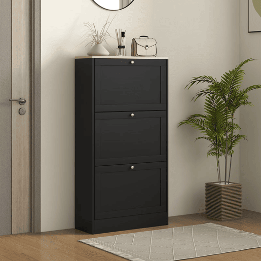 HOMCOM Sapateira Estreita com 3 Portas, Sapateira para Entrada ou Corredor, para 18 Pares de Sapatos, com Prateleiras Ajustáveis, 60x23,5x115 cm, Preto
