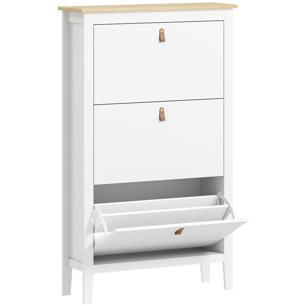 Homcom zapatero estrecho 3 puertas, zapatero entrada recibidor, estantes ajustables, tiradores de pu, para 21 pares de zapatos, para pasillo, espacios reducidos, 80x24x131 cm, blanco