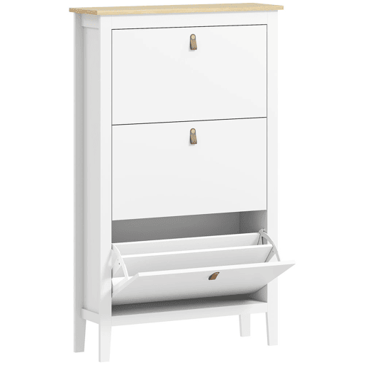 HOMCOM Sapateira Estreita Móvel Sapateira para Entrada com 3 Gavetas Abatíveis Prateleiras Ajustáveis e Puxadores em PU para 21 Pares de Sapatos para Corredor 80x24x131 cm Branco