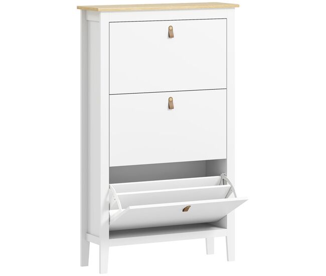 Homcom zapatero estrecho 3 puertas, zapatero entrada recibidor, estantes ajustables, tiradores de pu, para 21 pares de zapatos, para pasillo, espacios reducidos, 80x24x131 cm, blanco