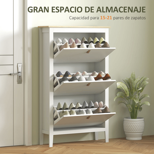 HOMCOM Sapateira Estreita Móvel Sapateira para Entrada com 3 Gavetas Abatíveis Prateleiras Ajustáveis e Puxadores em PU para 21 Pares de Sapatos para Corredor 80x24x131 cm Branco