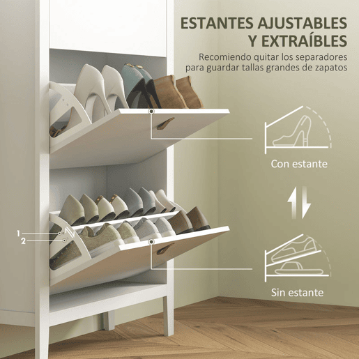 HOMCOM Sapateira Estreita Móvel Sapateira para Entrada com 3 Gavetas Abatíveis Prateleiras Ajustáveis e Puxadores em PU para 21 Pares de Sapatos para Corredor 80x24x131 cm Branco