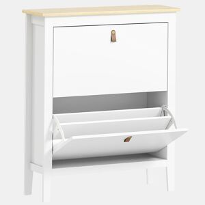 HOMCOM Sapateira Estreita Móvel Sapateira para Entrada com 2 Gavetas Abatíveis Prateleiras Ajustáveis e Puxadores em PU para 14 Pares de Sapatos para Corredor 80x24x95,5 cm Branco