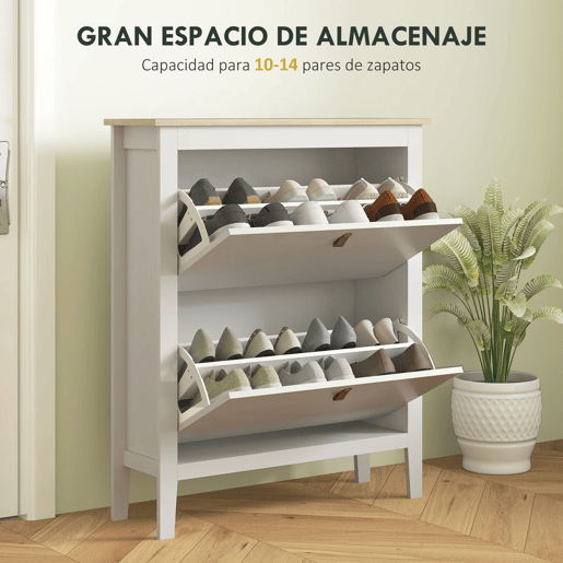 HOMCOM Sapateira Estreita Móvel Sapateira para Entrada com 2 Gavetas Abatíveis Prateleiras Ajustáveis e Puxadores em PU para 14 Pares de Sapatos para Corredor 80x24x95,5 cm Branco