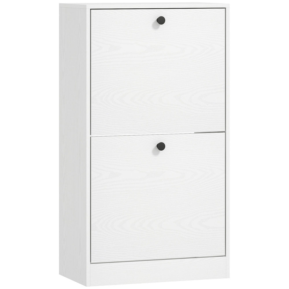 Homcom zapatero estrecho con 2 puertas, zapatero entrada recibidor con estantes ajustables, para 8 pares de zapatos, 47x26x85 cm, blanco veteado