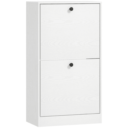 HOMCOM Sapateira Estreita Móvel Sapateira de Entrada com 2 Gavetas Abatíveis e Prateleiras Ajustáveis para 8 Pares de Sapatos Armário para Sapatos para Corredor 47x26x85 cm Branco