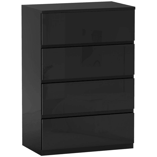 HOMCOM Cómoda com 4 Gavetas de Madeira Cómoda de Dormitório Cómoda Preta para Sala de Estar Estilo Moderno 55x34x80 cm Preto