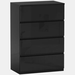 HOMCOM Cómoda com 4 Gavetas de Madeira Cómoda de Dormitório Cómoda Preta para Sala de Estar Estilo Moderno 55x34x80 cm Preto