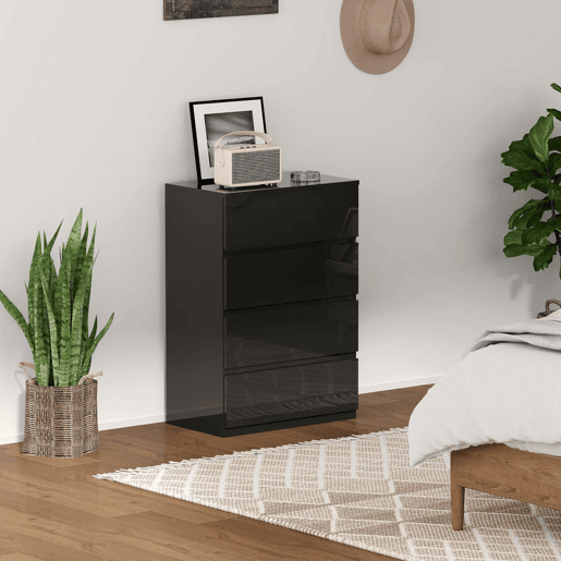 HOMCOM Cómoda com 4 Gavetas de Madeira Cómoda de Dormitório Cómoda Preta para Sala de Estar Estilo Moderno 55x34x80 cm Preto