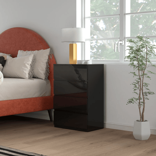 HOMCOM Cómoda com 4 Gavetas de Madeira Cómoda de Dormitório Cómoda Preta para Sala de Estar Estilo Moderno 55x34x80 cm Preto