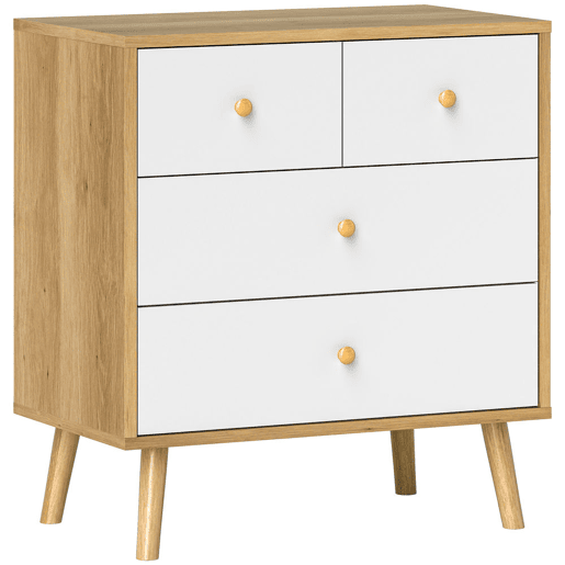 HOMCOM Cômoda de 4 Gavetas Cómoda para Quarto com Puxadores de Madeira Cómoda Estreita para Sala Corredor 60x35x65 cm Madeira e Branco