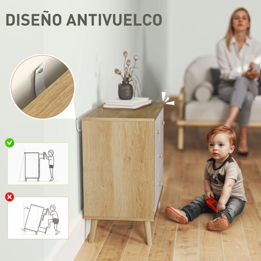 HOMCOM Cômoda de 4 Gavetas Cómoda para Quarto com Puxadores de Madeira Cómoda Estreita para Sala Corredor 60x35x65 cm Madeira e Branco