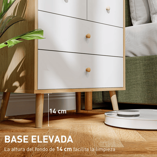 HOMCOM Cômoda de 4 Gavetas Cómoda para Quarto com Puxadores de Madeira Cómoda Estreita para Sala Corredor 60x35x65 cm Madeira e Branco