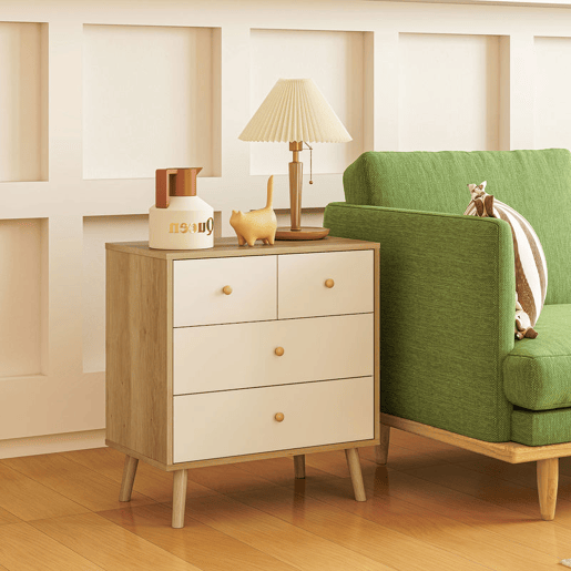 HOMCOM Cômoda de 4 Gavetas Cómoda para Quarto com Puxadores de Madeira Cómoda Estreita para Sala Corredor 60x35x65 cm Madeira e Branco