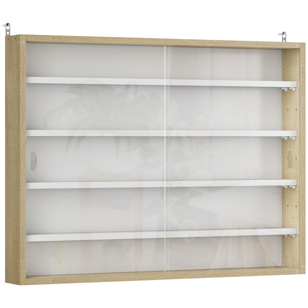 Homcom vitrina expositora para colecciones de 5 niveles, vitrina de pared, con estantes ajustables y 2 puertas correderas de vidrio, para perfumes, figuras de decoración, 80x9,5x60 cm, blanco y roble