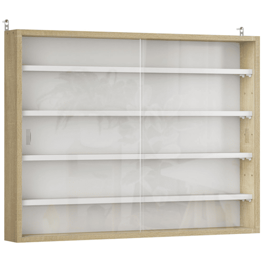 HOMCOM Vitrina Expositora para Coleções de 5 Níveis, Vitrina de Parede com Prateleiras Ajustáveis e 2 Portas de Vidro Deslizantes, para Perfumes, Figuras Decorativas, 80x9,5x60 cm, Branco e Carvalho