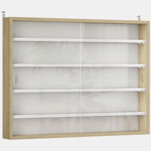 HOMCOM Vitrina Expositora para Coleções de 5 Níveis, Vitrina de Parede com Prateleiras Ajustáveis e 2 Portas de Vidro Deslizantes, para Perfumes, Figuras Decorativas, 80x9,5x60 cm, Branco e Carvalho