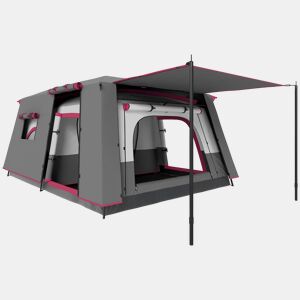 Outsunny Tenda de Campismo Familiar para 5 Pessoas Tipo Túnel com 2 Quartos Alpendre Impermeável 3000 mm Anti-UV para Pesca Caminhadas Vermelho