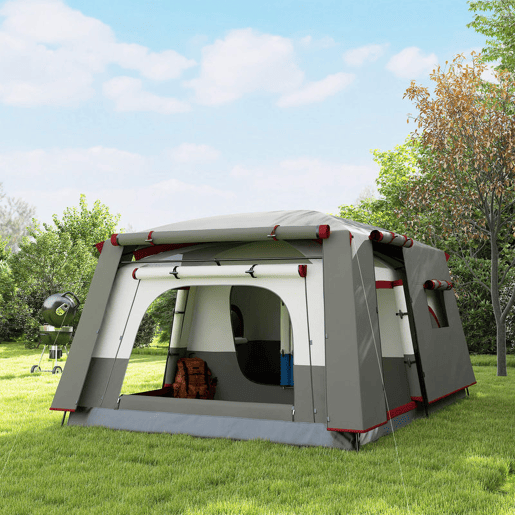 Outsunny Tenda de Campismo Familiar para 5 Pessoas Tipo Túnel com 2 Quartos Alpendre Impermeável 3000 mm Anti-UV para Pesca Caminhadas Vermelho