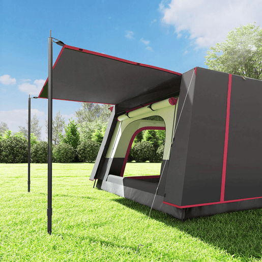 Outsunny Tenda de Campismo Familiar para 5 Pessoas Tipo Túnel com 2 Quartos Alpendre Impermeável 3000 mm Anti-UV para Pesca Caminhadas Vermelho