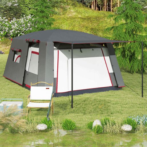 Outsunny Tenda de Campismo Familiar para 5 Pessoas Tipo Túnel com 2 Quartos Alpendre Impermeável 3000 mm Anti-UV para Pesca Caminhadas Vermelho