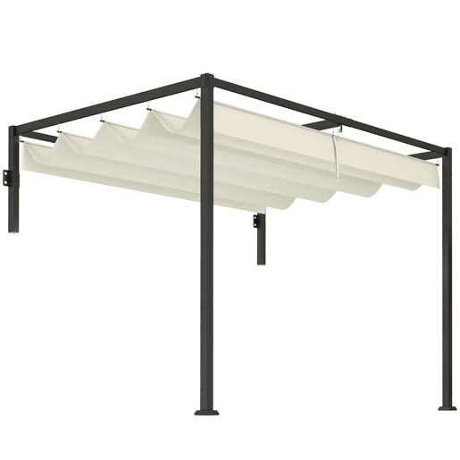 Outsunny Pérgola de Parede 297x211x220 cm Pérgola de Jardim com Teto Retrátil e Estrutura de Aço Pérgola para Pátio Exterior Creme