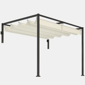Outsunny Pérgola de Parede 297x211x220 cm Pérgola de Jardim com Teto Retrátil e Estrutura de Aço Pérgola para Pátio Exterior Creme