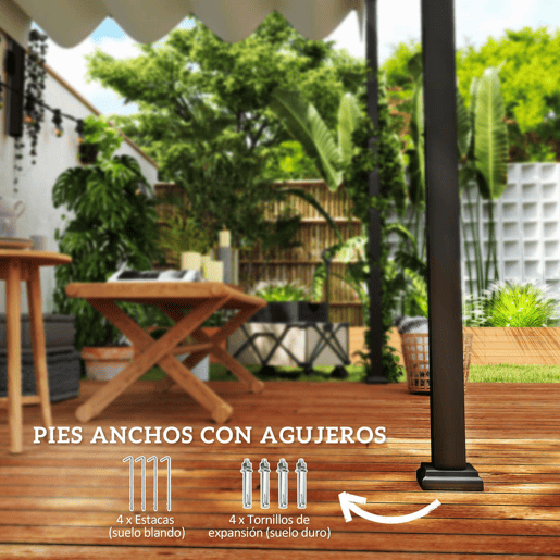 Outsunny Pérgola de Parede 297x211x220 cm Pérgola de Jardim com Teto Retrátil e Estrutura de Aço Pérgola para Pátio Exterior Creme