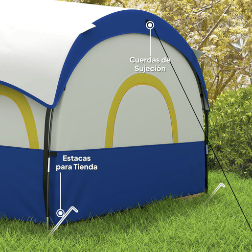 Outsunny Tenda de Campismo Familiar Tipo Túnel Tenda para 4-6 Pessoas Impermeável 3.000 mm Tenda de Campismo Dobrável com 2 Quartos e Saco de Transporte 435x251x195 cm Azul e Cinzento