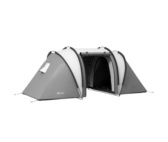 Outsunny tienda de campaña familiar para 4-5 personas tienda de acampada de túnel impermeable 3000 mm con 2 dormitorios bolsa de transporte y gancho para pescar senderismo gris