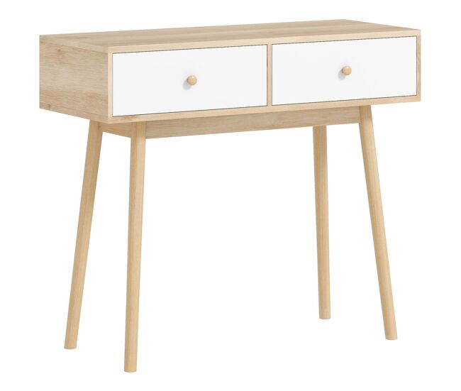 Homcom mesa de consola estrecha consola de recibidor mesa de sofá con 2 cajones estilo moderna para pasillo entrada salón dormitorio roble