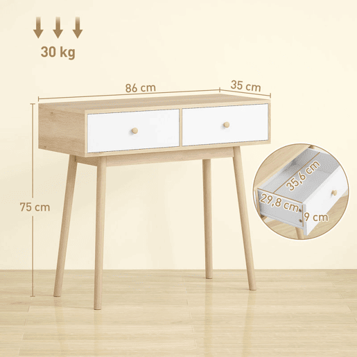 HOMCOM Mesa Consola Moderna Consola de Entrada Estreita com 2 Gavetas para Corredor Entrada Sala ou Dormitório 86x35x75 cm Carvalho