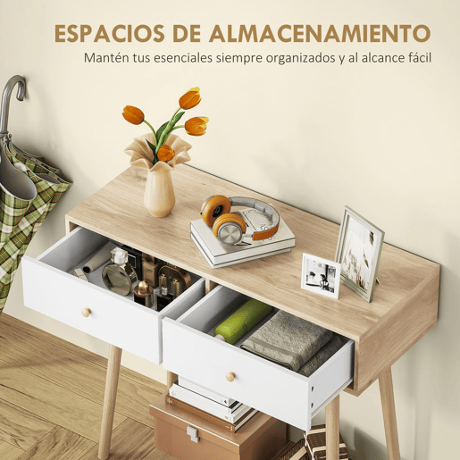 HOMCOM Mesa Consola Moderna Consola de Entrada Estreita com 2 Gavetas para Corredor Entrada Sala ou Dormitório 86x35x75 cm Carvalho