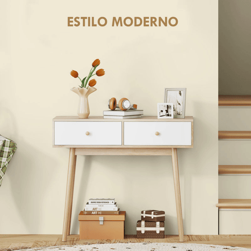 HOMCOM Mesa Consola Moderna Consola de Entrada Estreita com 2 Gavetas para Corredor Entrada Sala ou Dormitório 86x35x75 cm Carvalho