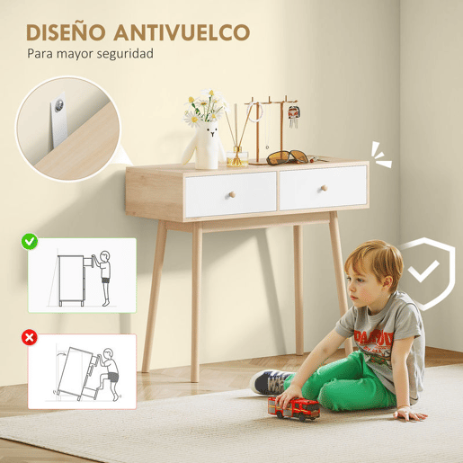 HOMCOM Mesa Consola Moderna Consola de Entrada Estreita com 2 Gavetas para Corredor Entrada Sala ou Dormitório 86x35x75 cm Carvalho