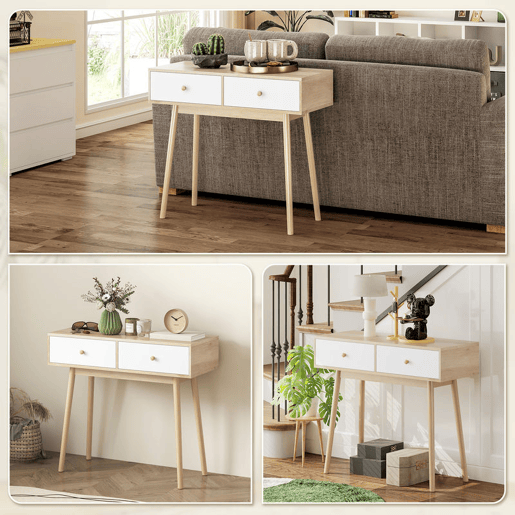HOMCOM Mesa Consola Moderna Consola de Entrada Estreita com 2 Gavetas para Corredor Entrada Sala ou Dormitório 86x35x75 cm Carvalho