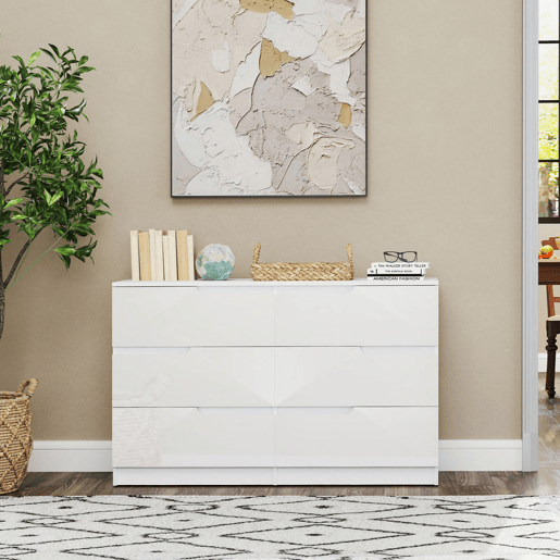 HOMCOM Cómoda com 6 Gavetas Cómoda de Dormitório Moderna com Sistema Anti-Tombo Cómoda para Sala de Estar Corredor 120x40x75 cm Branco