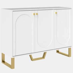 HOMCOM Aparador de 3 Portas Aparador Moderno para Sala de Estar com Prateleiras Ajustáveis e Pés Dourados para Sala de Jantar Entrada Móvel para TV até 50 Polegadas 106,5x35x77,5 cm Branco