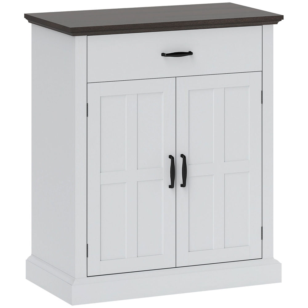Homcom aparador de 2 puertas aparador para salón rústico con 1 cajón estante ajustable para comedor entrada blanco 75,2x40x91,5 cm