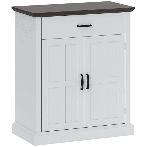 HOMCOM Aparador de 2 Portas Aparador para Sala de Estar Estilo Rústico com 1 Gaveta Prateleira Ajustável para Sala de Jantar Entrada 75,2x40x91,5 cm Branco e Madeira