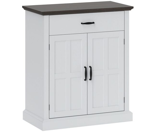 Homcom aparador de 2 puertas aparador para salón rústico con 1 cajón estante ajustable para comedor entrada blanco 75,2x40x91,5 cm